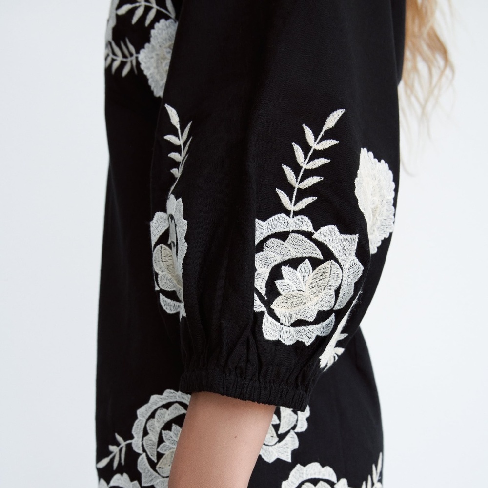 Zara EMBROIDERED LINEN BLEND JUMPSUIT - Picture 5 of 9